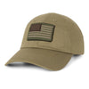 Olive green baseball cap with an embroidered American flag patch on the front