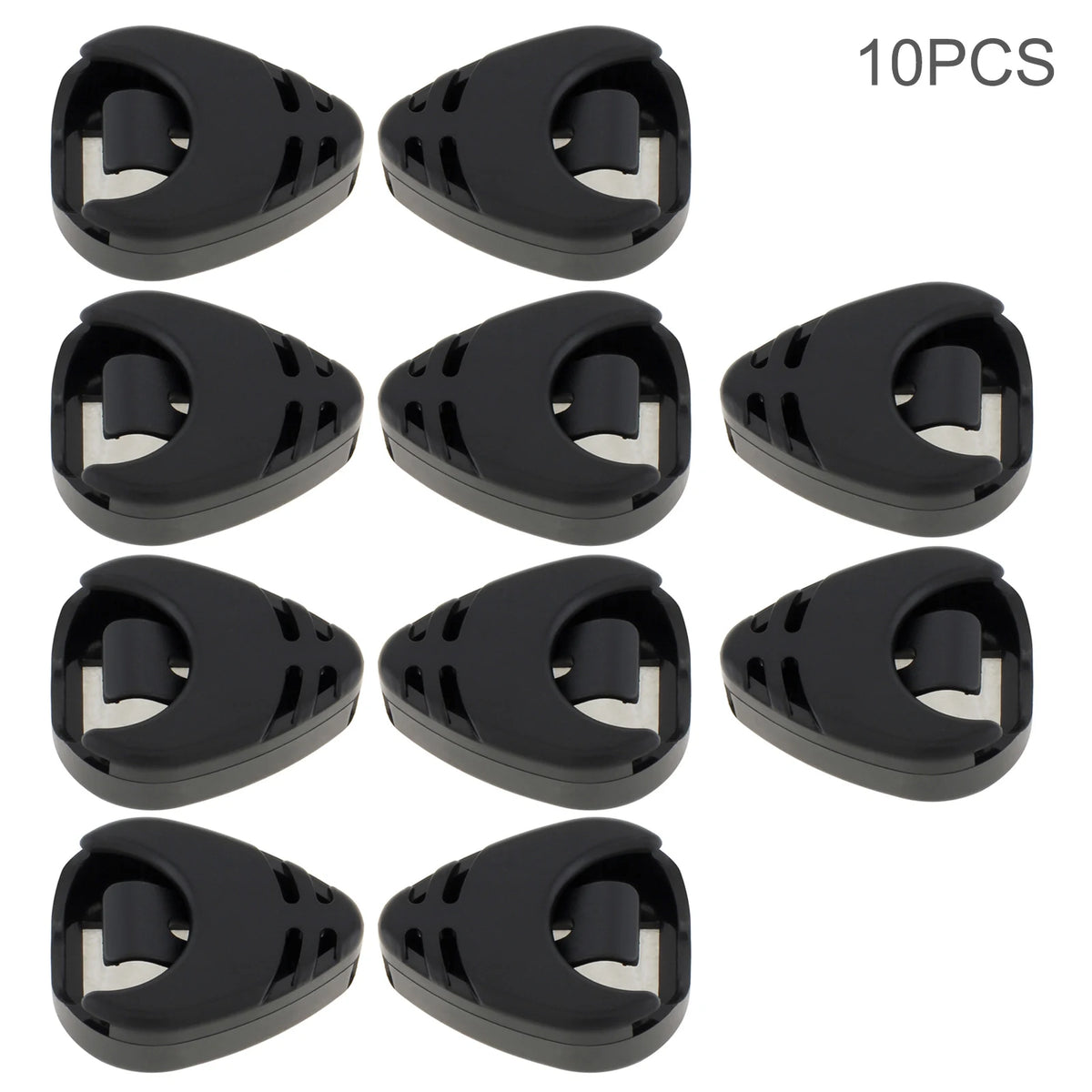 Ten black adhesive guitar pick holders for storing celluloid picks