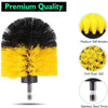 Premium quality 3-piece scrubber brush kit featuring black and yellow bristles for cordless drills.