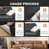 Diagram showing the usage process of self-adhesive faux leather repair tape for furniture and accessories.