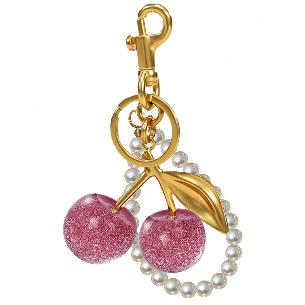 Cute Cherry Keychain with Sparkling Resin Charm