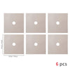Six square beige reusable non-stick gas stove protector mats shown in various sizes.