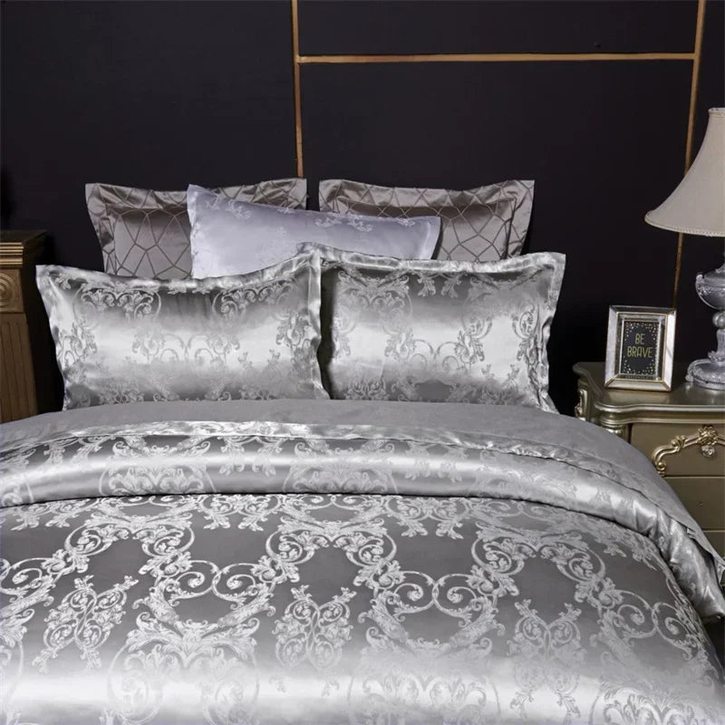 Silver Royal Luxury Duvet Cover Set with Pillowcases