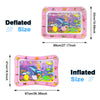 A comparison showing the deflated and inflated size of an inflatable ocean-themed water play mat for baby sensory development