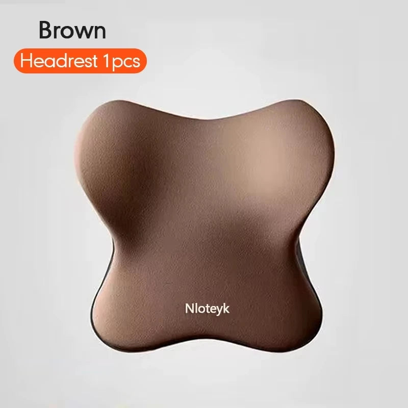 Brown memory foam car headrest and lumbar support cushion