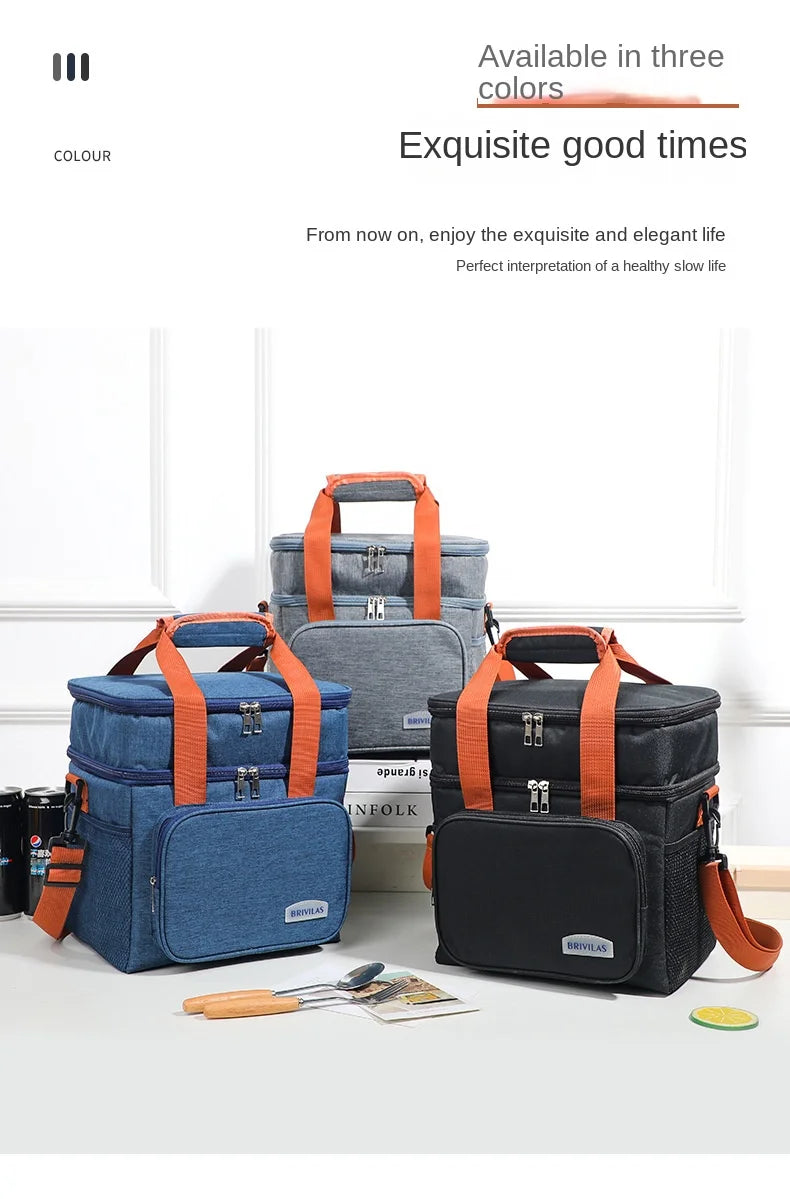 Insulated Double-Decker Lunch Bag with Leakproof Lining