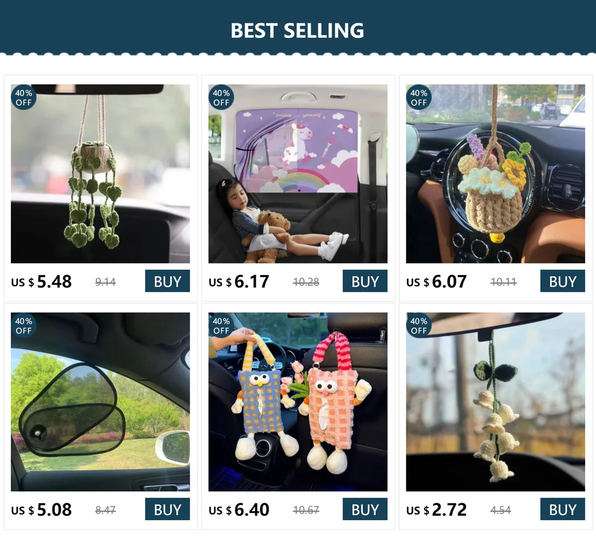 A collection of adjustable car sun visor extenders and anti-glare UV blockers displayed for sale.