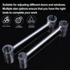 A pair of silver double-ended door hinge adjustment wrenches shown against a black background.