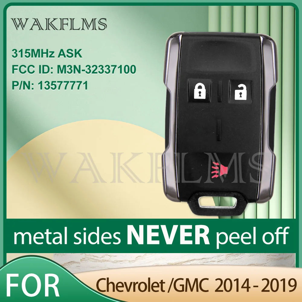 Black remote key fob for Chevrolet/GMC trucks with metal sides that never peel off