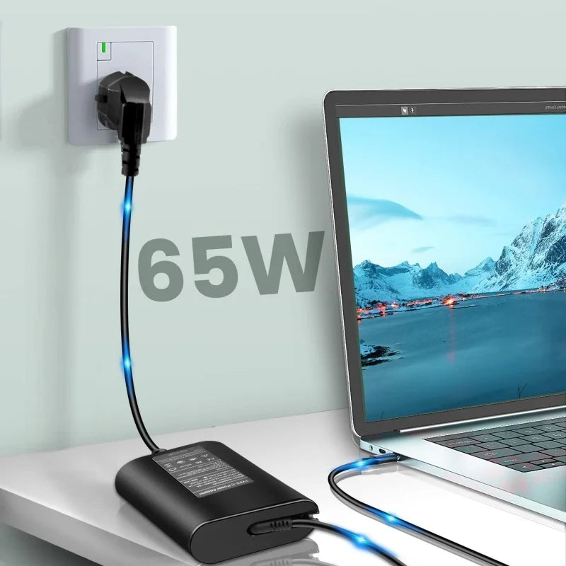 65W USB-C Laptop Charger for Dell Latitude, XPS, and Chromebook