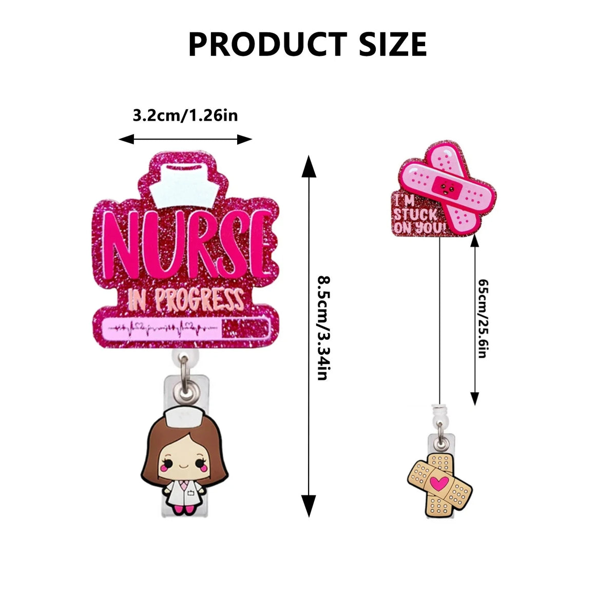 Heart Shape Glitter Acrylic Retractable Badge Reel with Crocodile Clip