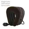 A dark brown half velvet single tube inflatable cervical traction neck stretcher for pain relief.