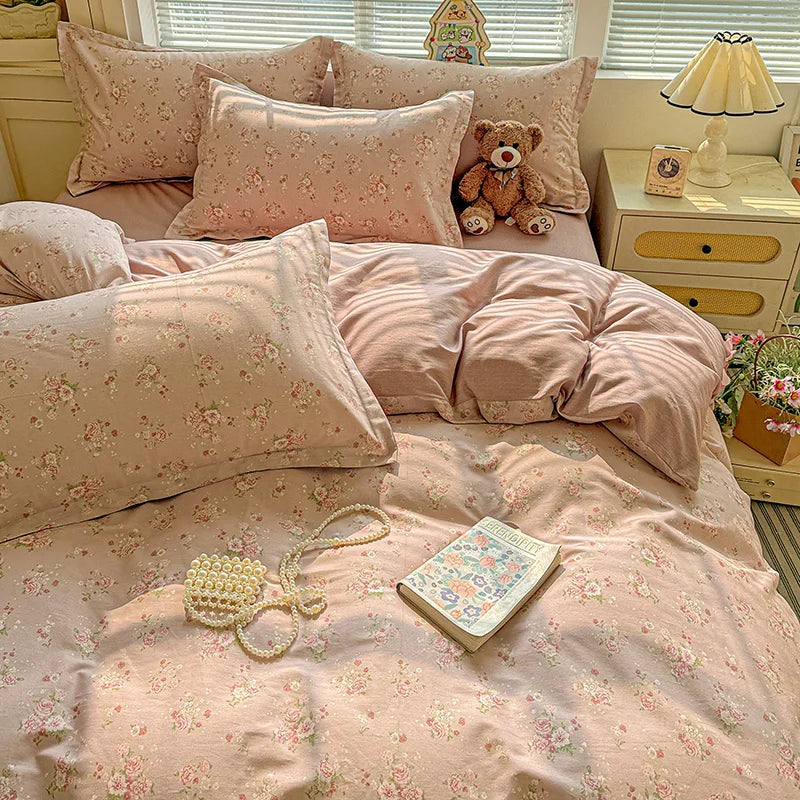 Floral Print 100% Cotton Duvet Cover Set with Two Pillow Shams