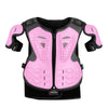Pink kids motocross body armor set featuring a chest protector, elbow pads, and knee pads.