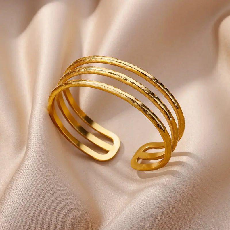 Adjustable Gold-Tone Stainless Steel Cuff Bracelet
