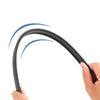 A hand is holding a black car side window wiper strip, demonstrating its curved shape for clear vision.