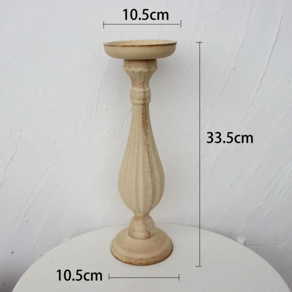 Set of 3 Wooden Candlestick Holders - Antique Style Decor