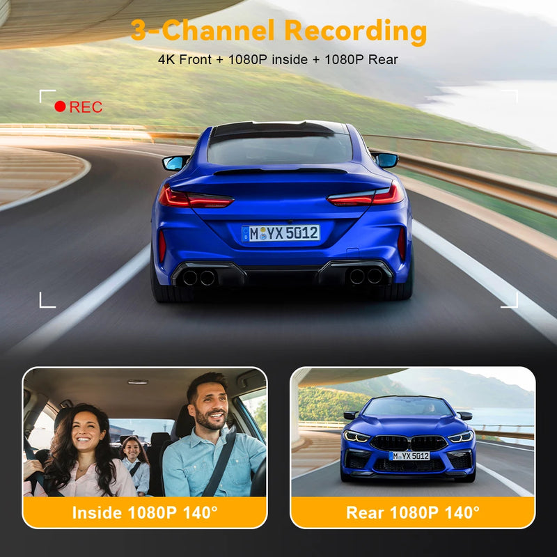 3-Channel 4K Dash Cam with Interior & Rear Cameras