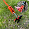 Orange camping rope tensioners with pulley buckles are shown lying on green grass.