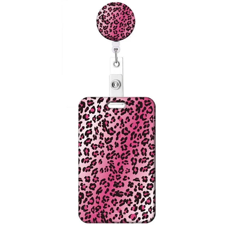 Leopard Print Retractable Badge Holder with Clip