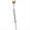A silicone pacifier clip with an anti-lost chain and a wooden top.