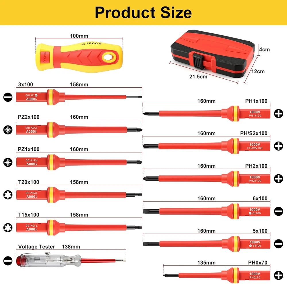 Insulated 1000V Magnetic Screwdriver Set for Electricians