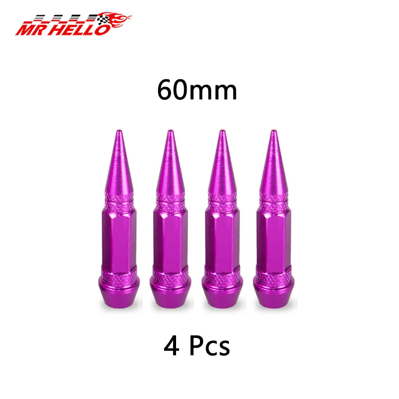 Vier 60-mm-Universallinienstempelkappen aus Aluminium in Magenta.