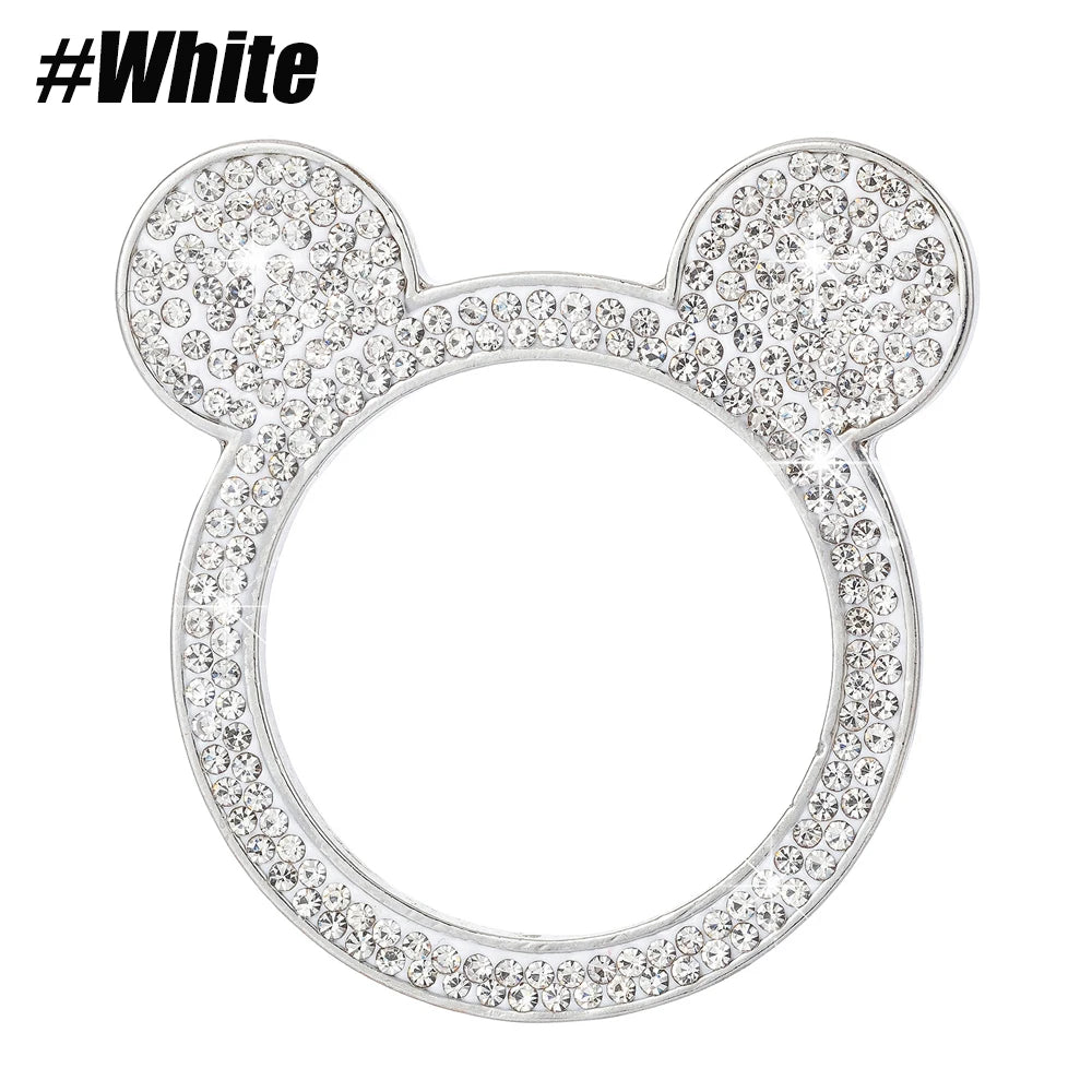 Silver crystal rhinestone ring shaped like Mickey Mouse head for car ignition