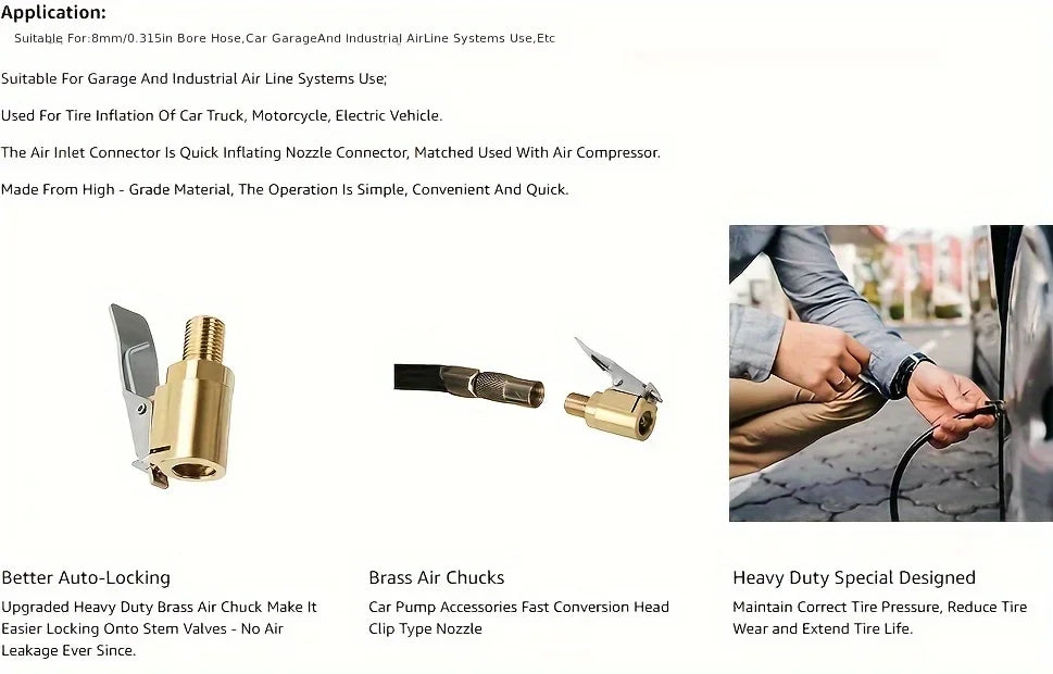 Brass Locking Nozzle Tire Air Chuck Clip Adapter