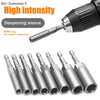 A set of stainless steel deepening sleeve nut driver bits for drills and impact drivers