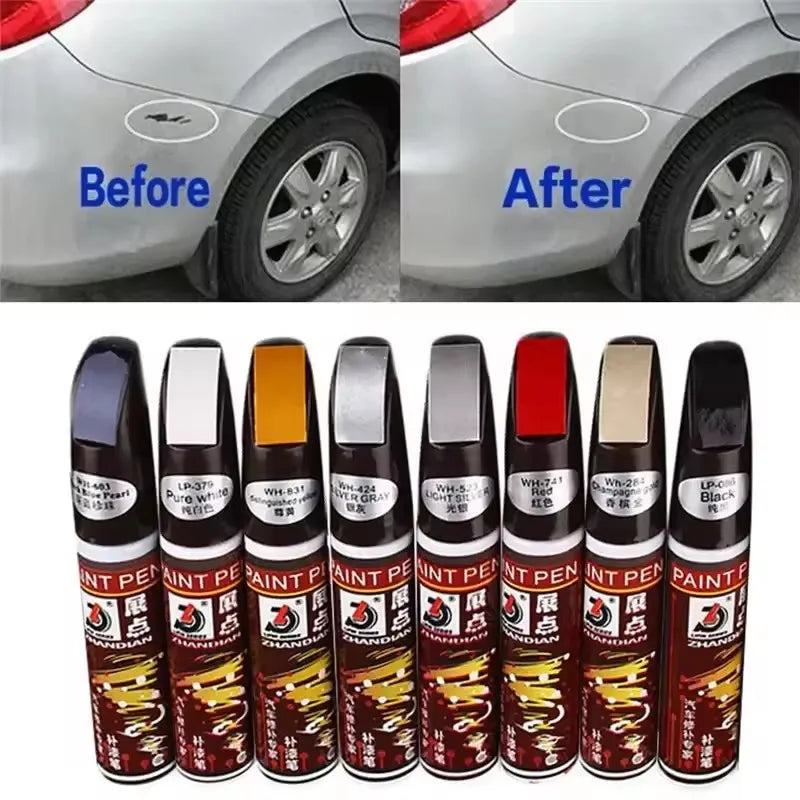 A collection of black paint repair pens in various colors and tips for touch-up work