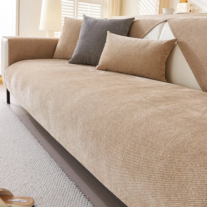 Plush Waterproof Chenille Sofa Cover with Non-Slip Backing