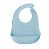 Light blue silicone baby bib with a catch pocket for feeding