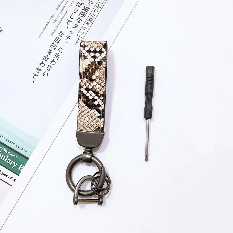 Zebra Print Leather Keychain with Animal Pattern