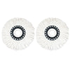 Two white microfiber mop head refills with black rotating pads.