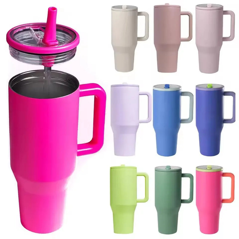 40 oz Insulated Tumbler with Handle and Straw