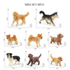 Mini set of 8 realistic animal figurines including a golden dog, a black wolf, and several other farm and wildlife animals.