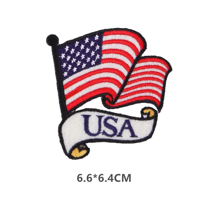 Embroidered American flag sew-on patch featuring the stars and stripes design.