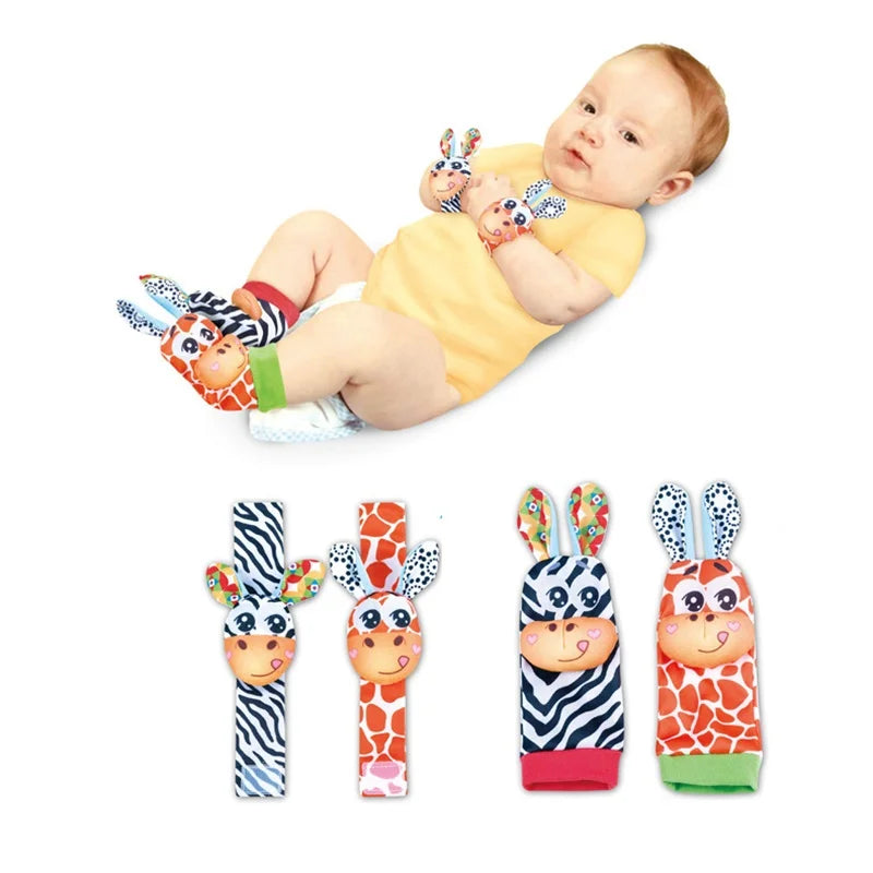 Baby Wrist Rattles and Animal Socks Set for Sensory Development