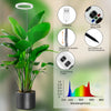 A full spectrum LED grow light plant setup showing the light, accessories, and wavelength spectrum.