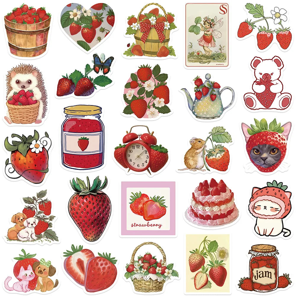 Cute Strawberry Waterproof Stickers Pack (50 Pcs)