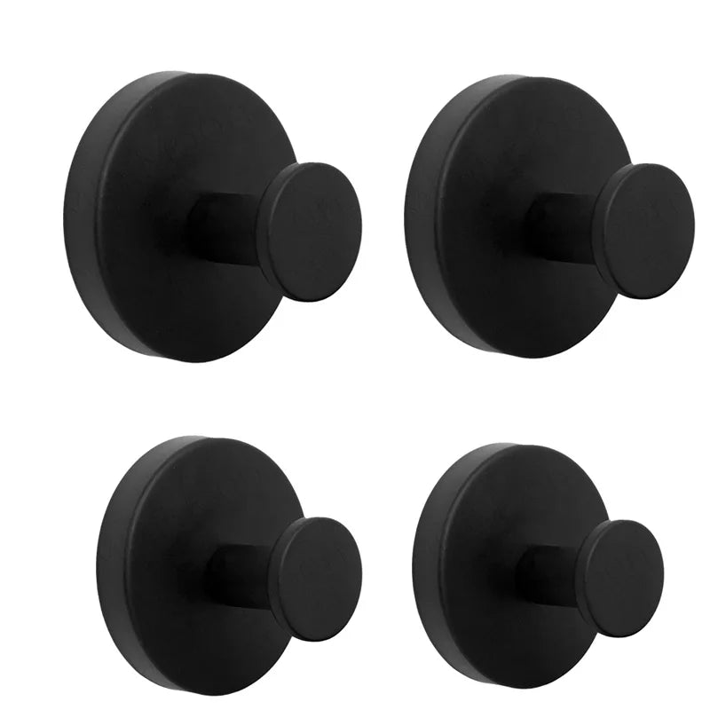 Black stainless steel suction cup towel hook with a round mounting plate.