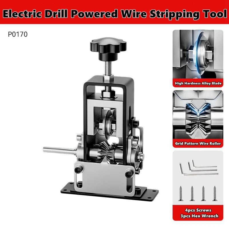 Multifunctional Wire Stripping Tool for Manual or Drill Use