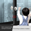 A baby's hand is reaching toward a window, demonstrating the function of a universal safety window and door lock for preventi