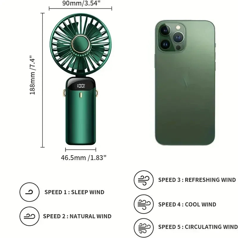 Portable Rechargeable Handheld Fan with Digital Display