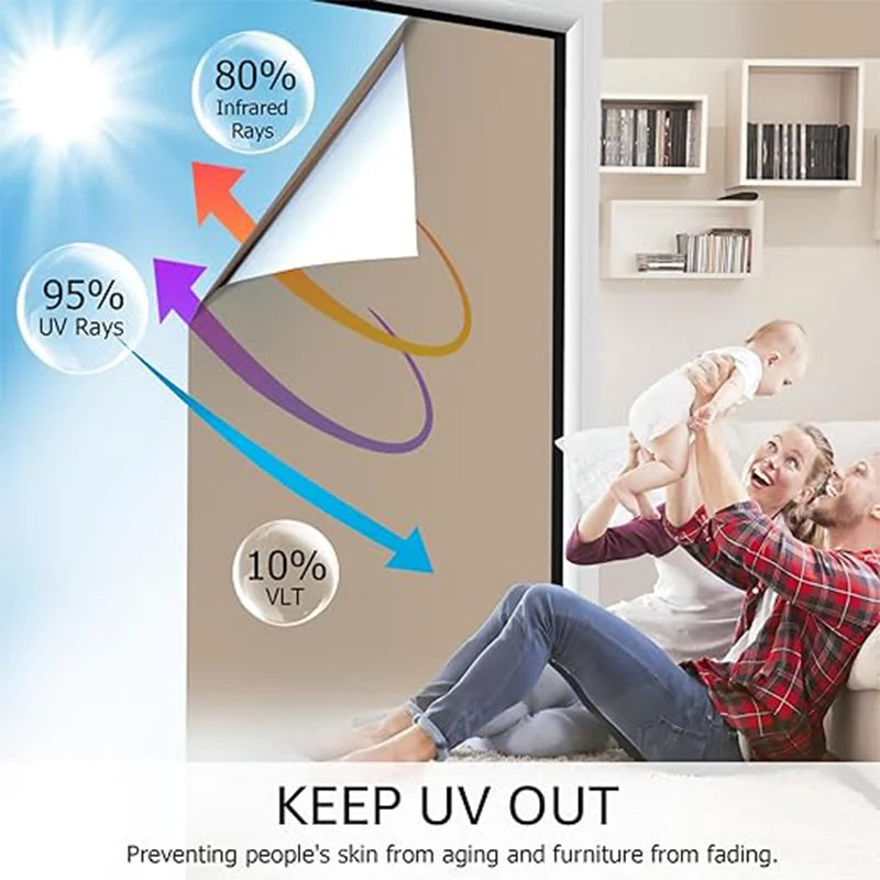 A person is using a one-way window privacy film to block UV rays and prevent aging of skin and furniture.