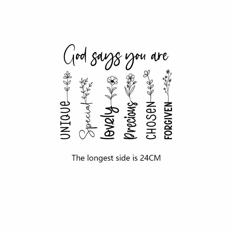 Black script text reads God says you are followed by a line of small floral illustrations.