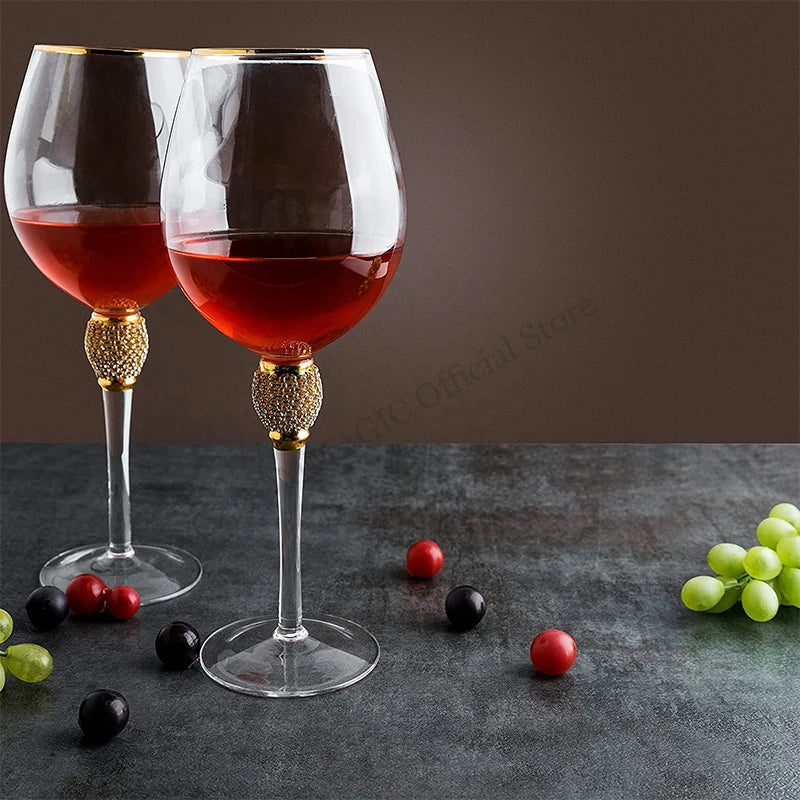 Elegant Gold-Rimmed Diamond Wine Glasses