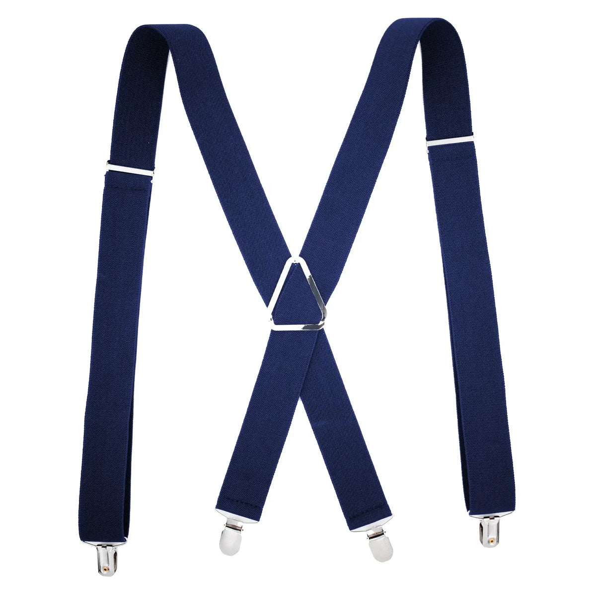 Navy blue classic X-back adjustable suspenders with metal clips