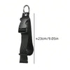 Black adjustable luggage hanging strap with a metal ring and buckle.